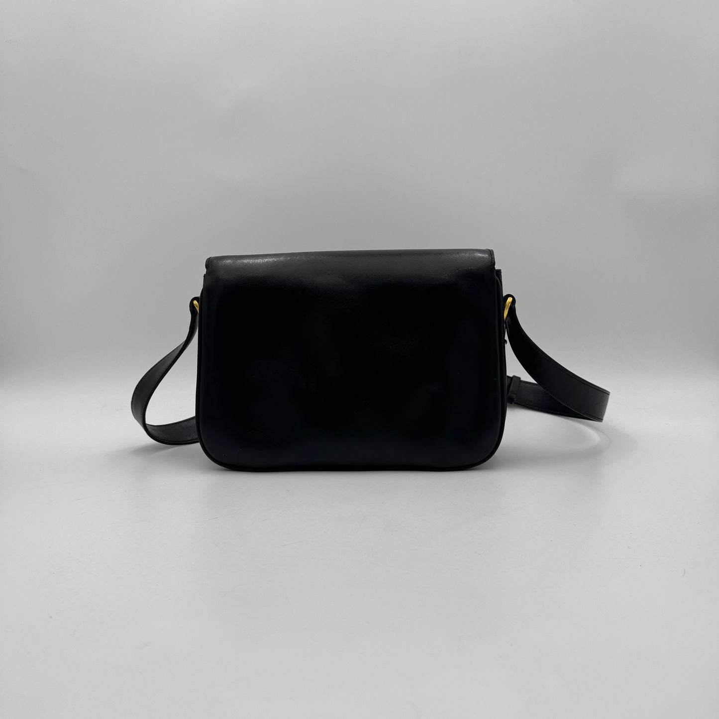 Celine Paris Black Leather Horse Carriage Box Shoulder Bag