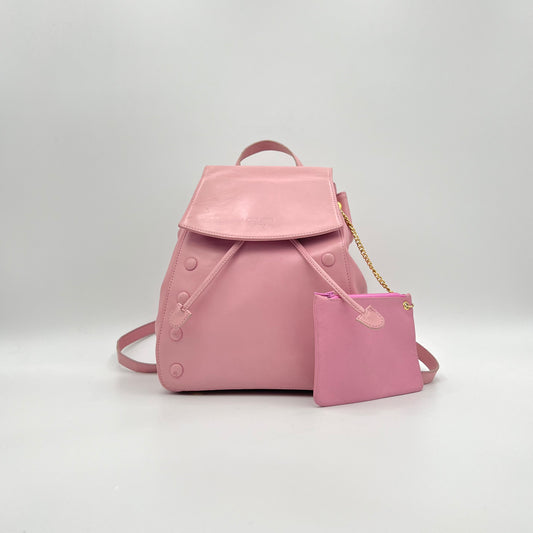 Celine Paris Pink Leather Flap Backpack w/ Pouch