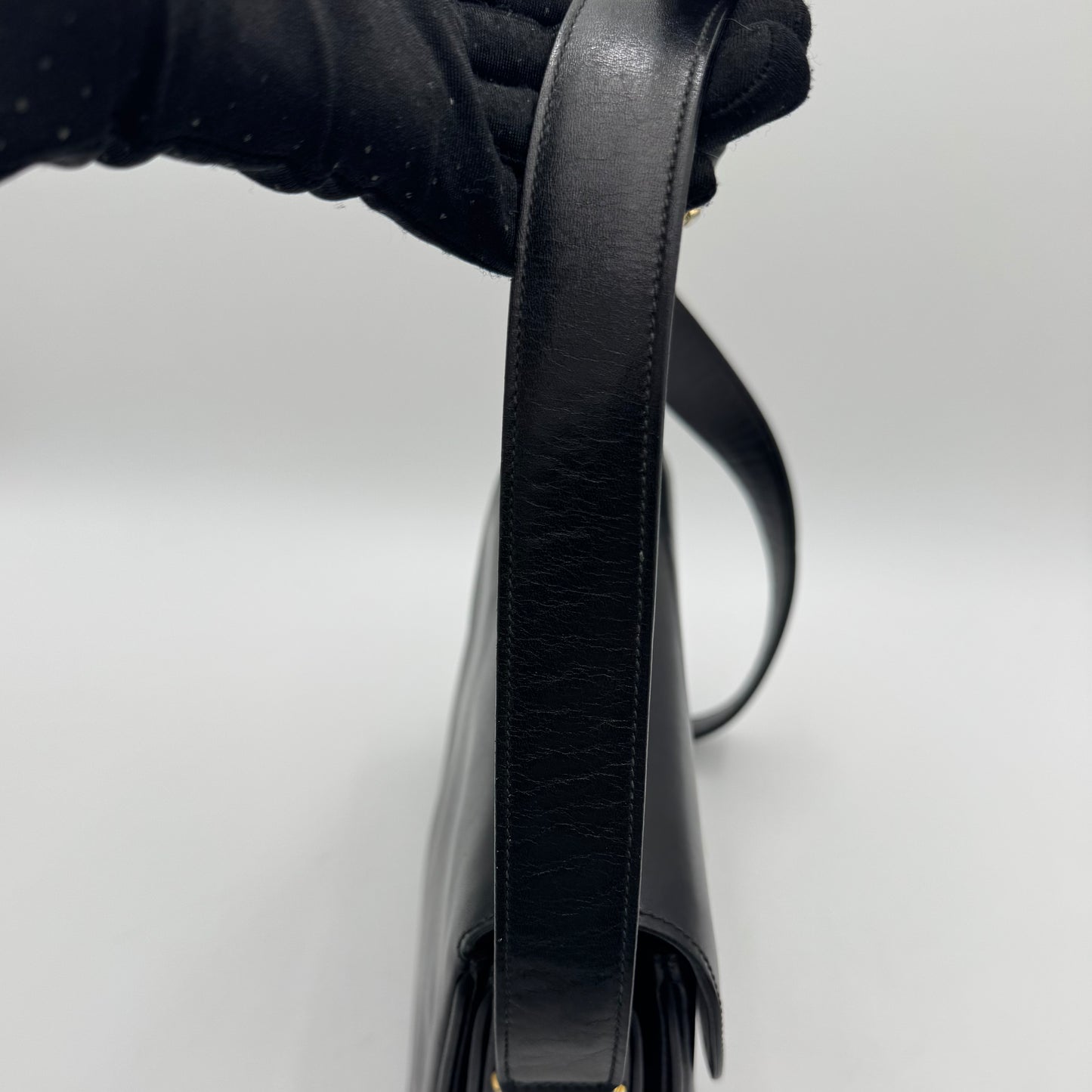 Celine Paris Black Leather Horse Carriage Box Shoulder Bag