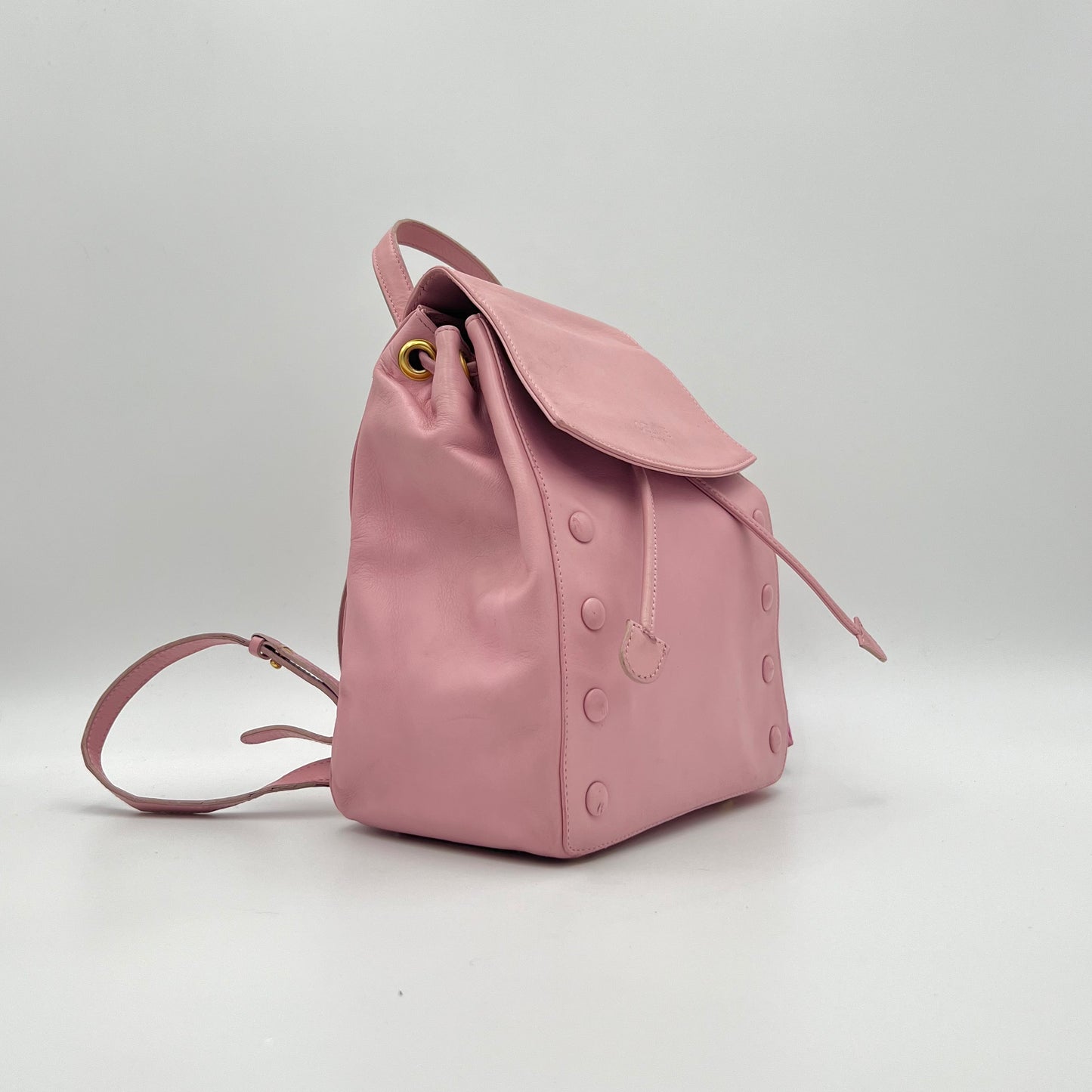 Celine Paris Pink Leather Flap Backpack w/ Pouch
