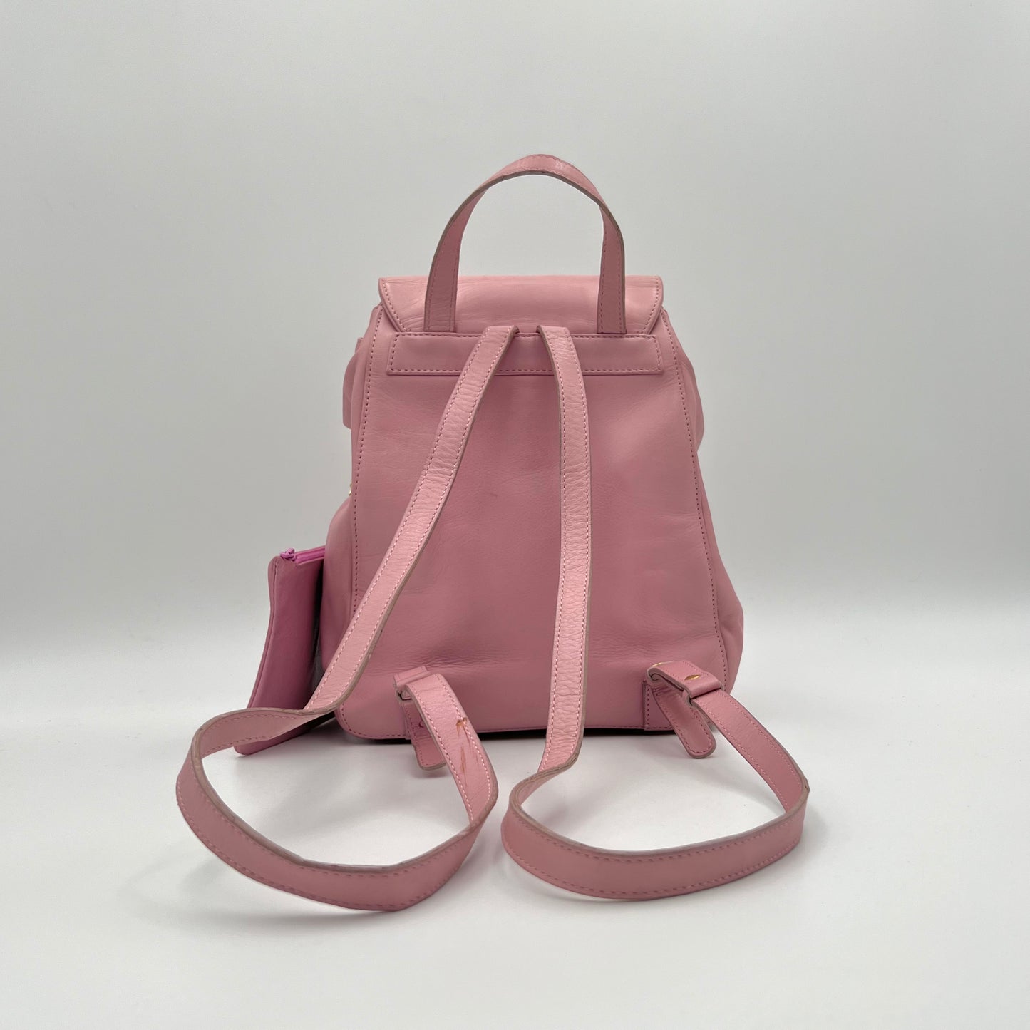 Celine Paris Pink Leather Flap Backpack w/ Pouch