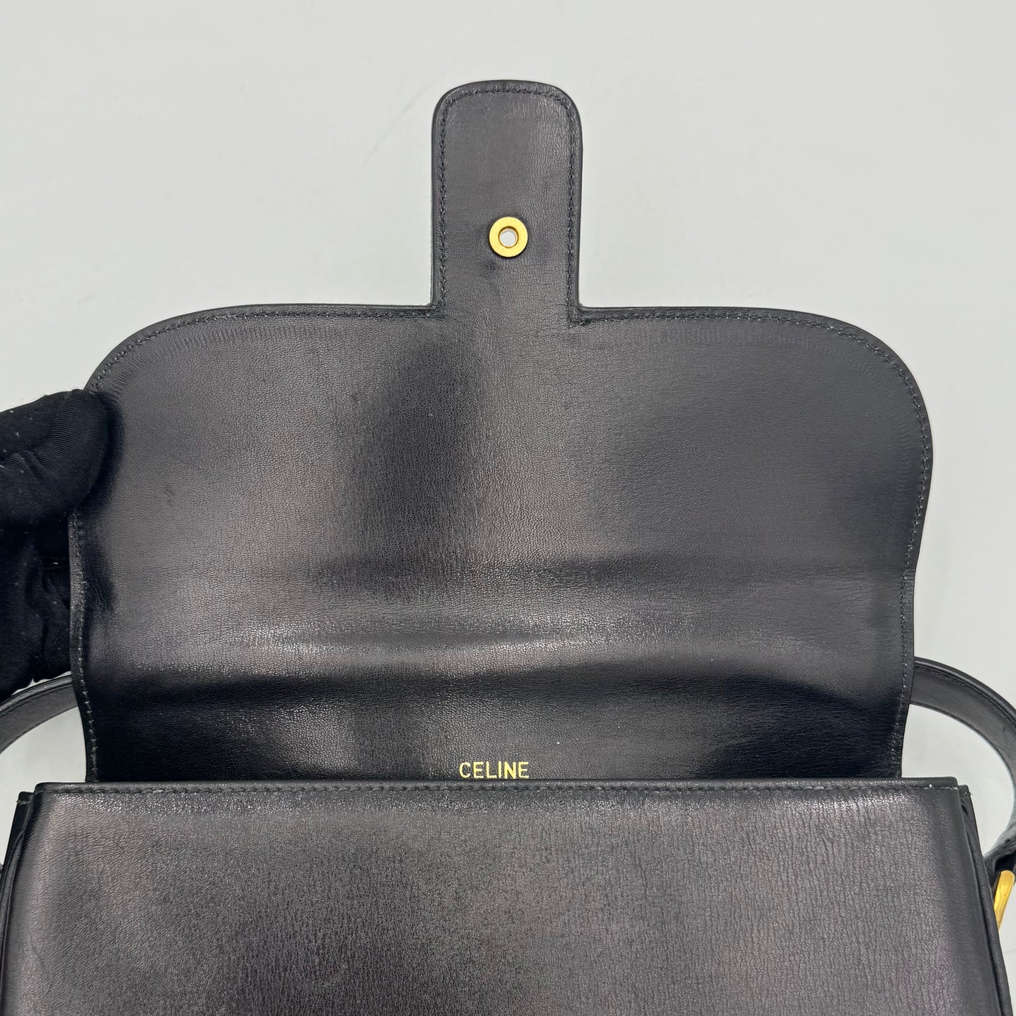 Celine Paris Black Leather Horse Carriage Box Shoulder Bag