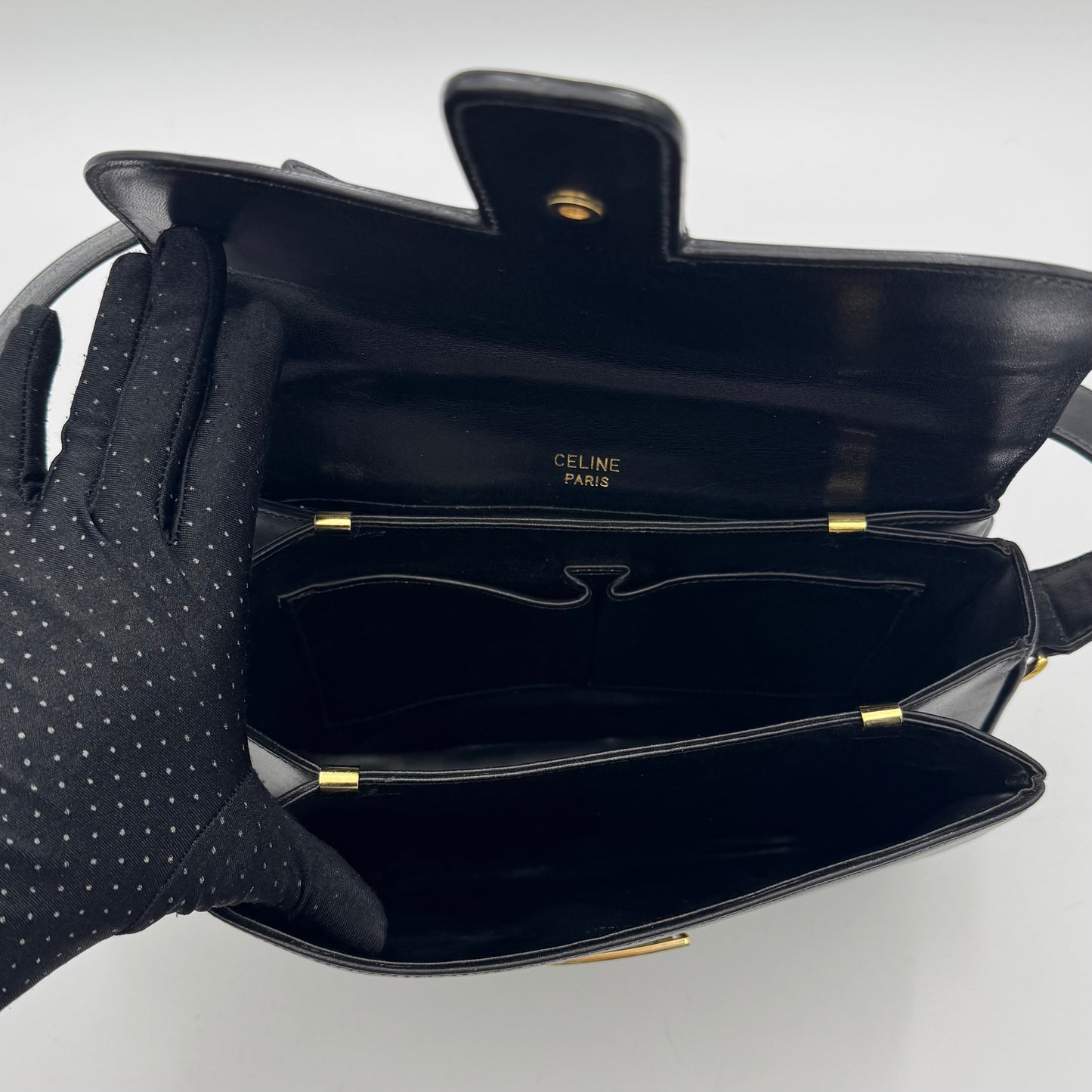 Celine Paris Black Leather Horse Carriage Box Shoulder Bag