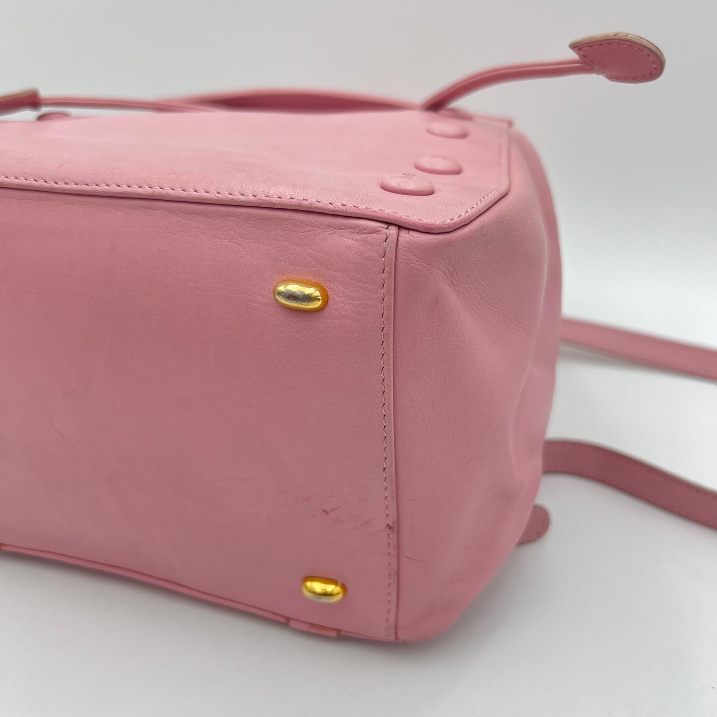 Celine Paris Pink Leather Flap Backpack w/ Pouch