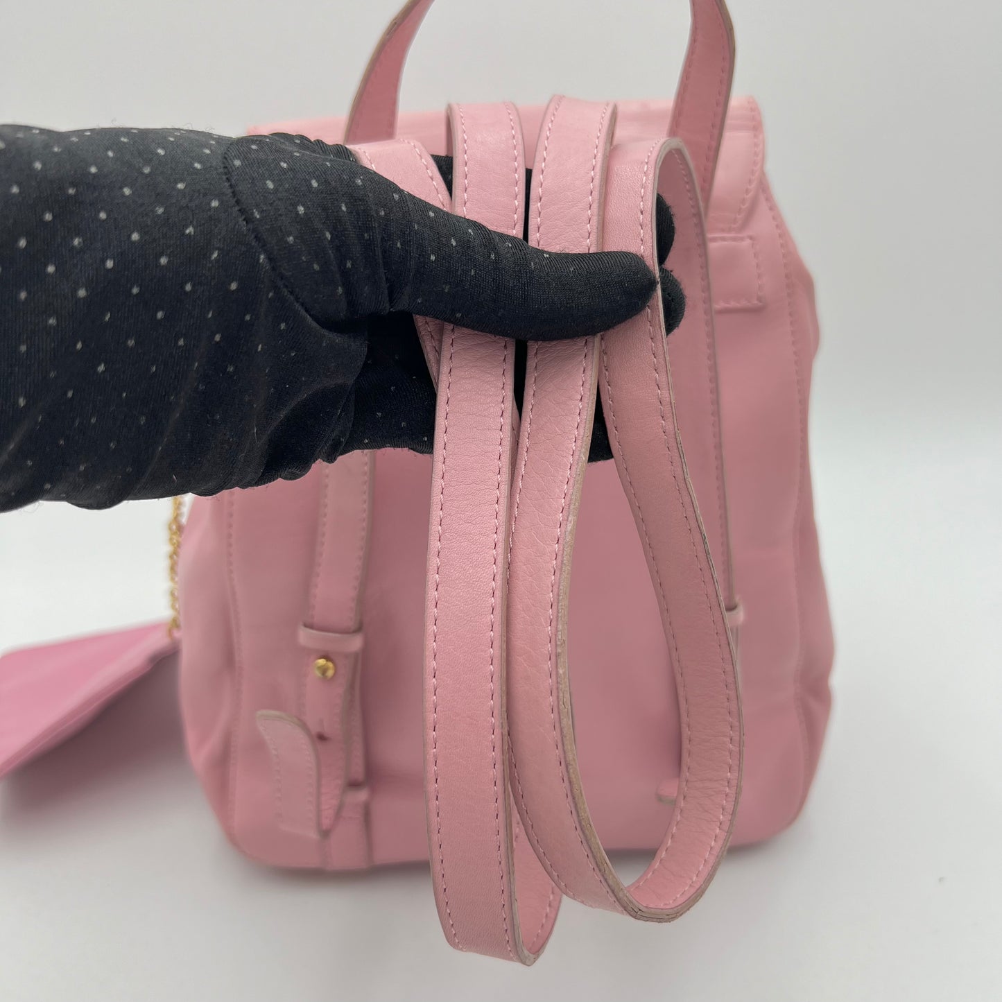 Celine Paris Pink Leather Flap Backpack w/ Pouch
