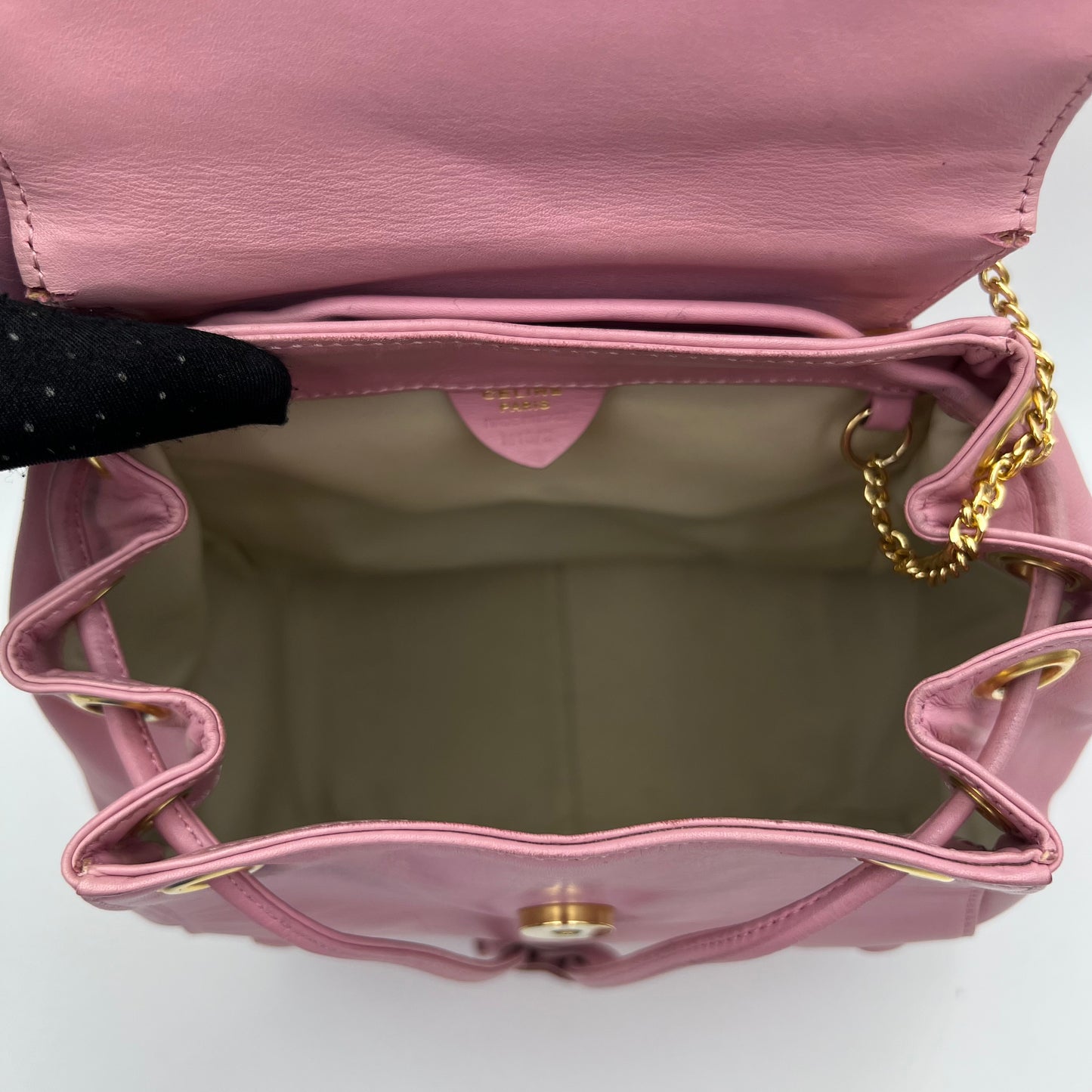 Celine Paris Pink Leather Flap Backpack w/ Pouch