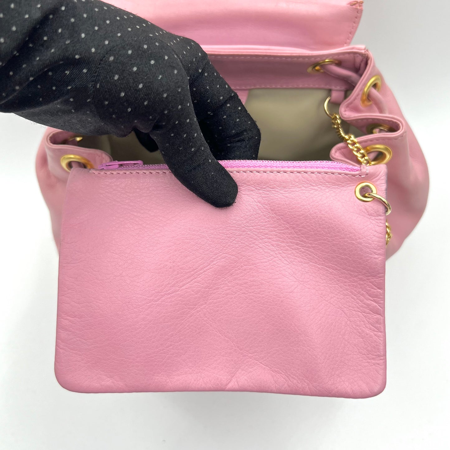 Celine Paris Pink Leather Flap Backpack w/ Pouch