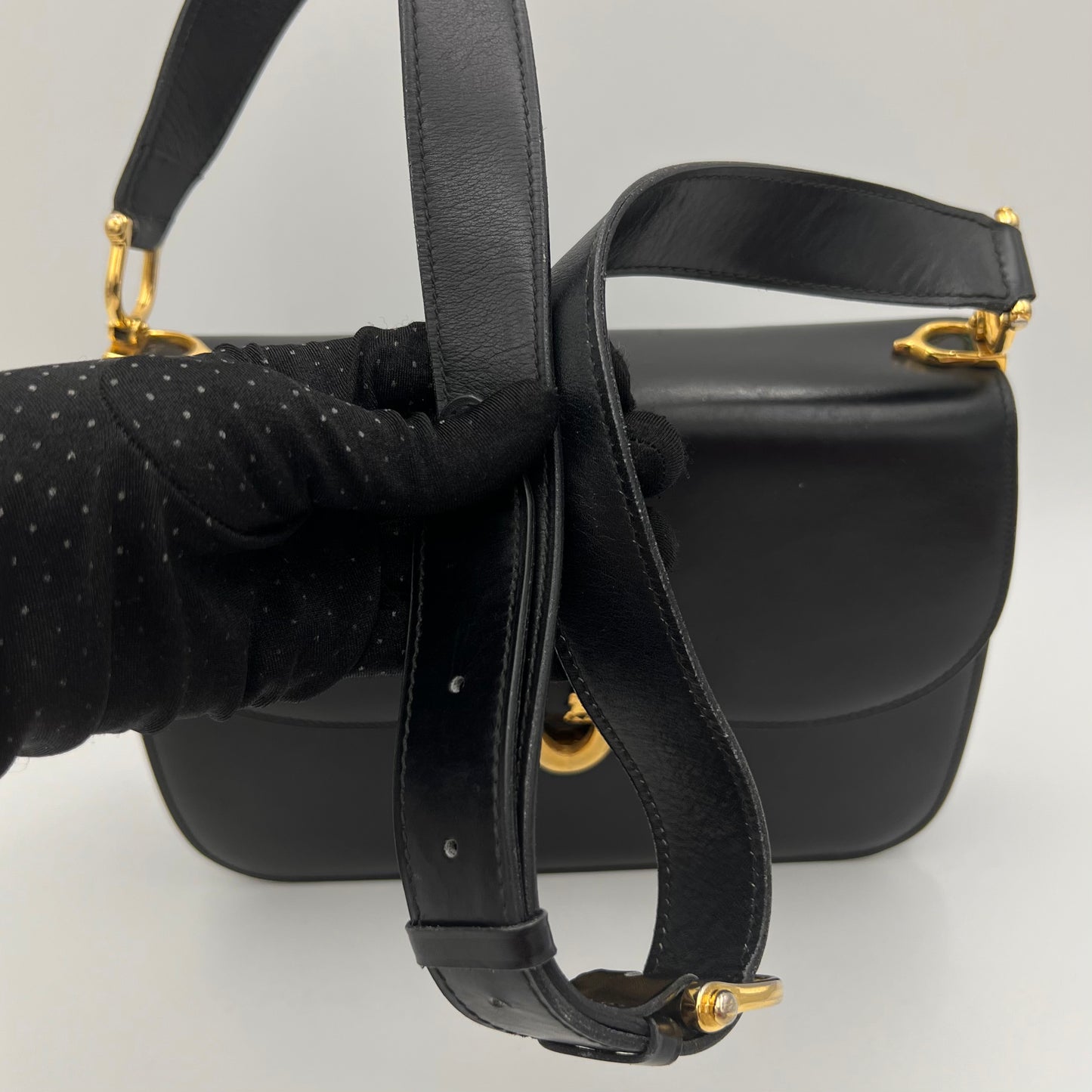 Celine Paris Black Leather C Horse Carriage Box Bag