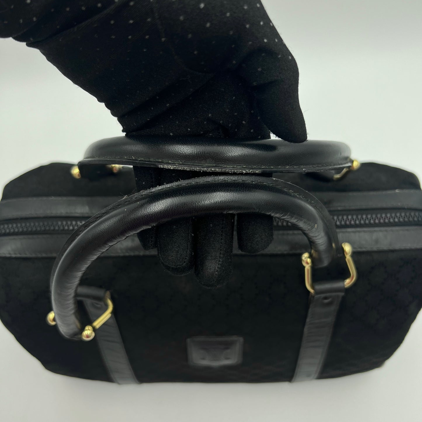 Celine Paris Black Macadam Canvas and Leather Boston 30