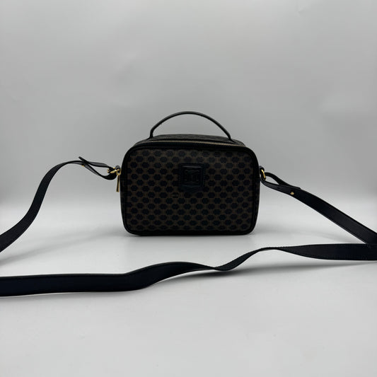Celine Paris Black Macadam Blason Top Handle Vanity Crossbody