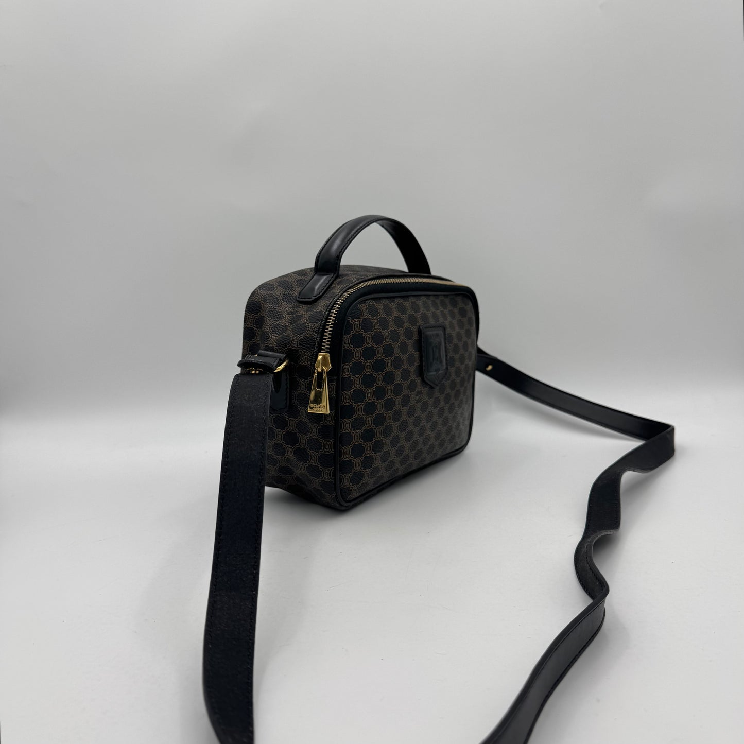 Celine Paris Black Macadam Blason Top Handle Vanity Crossbody