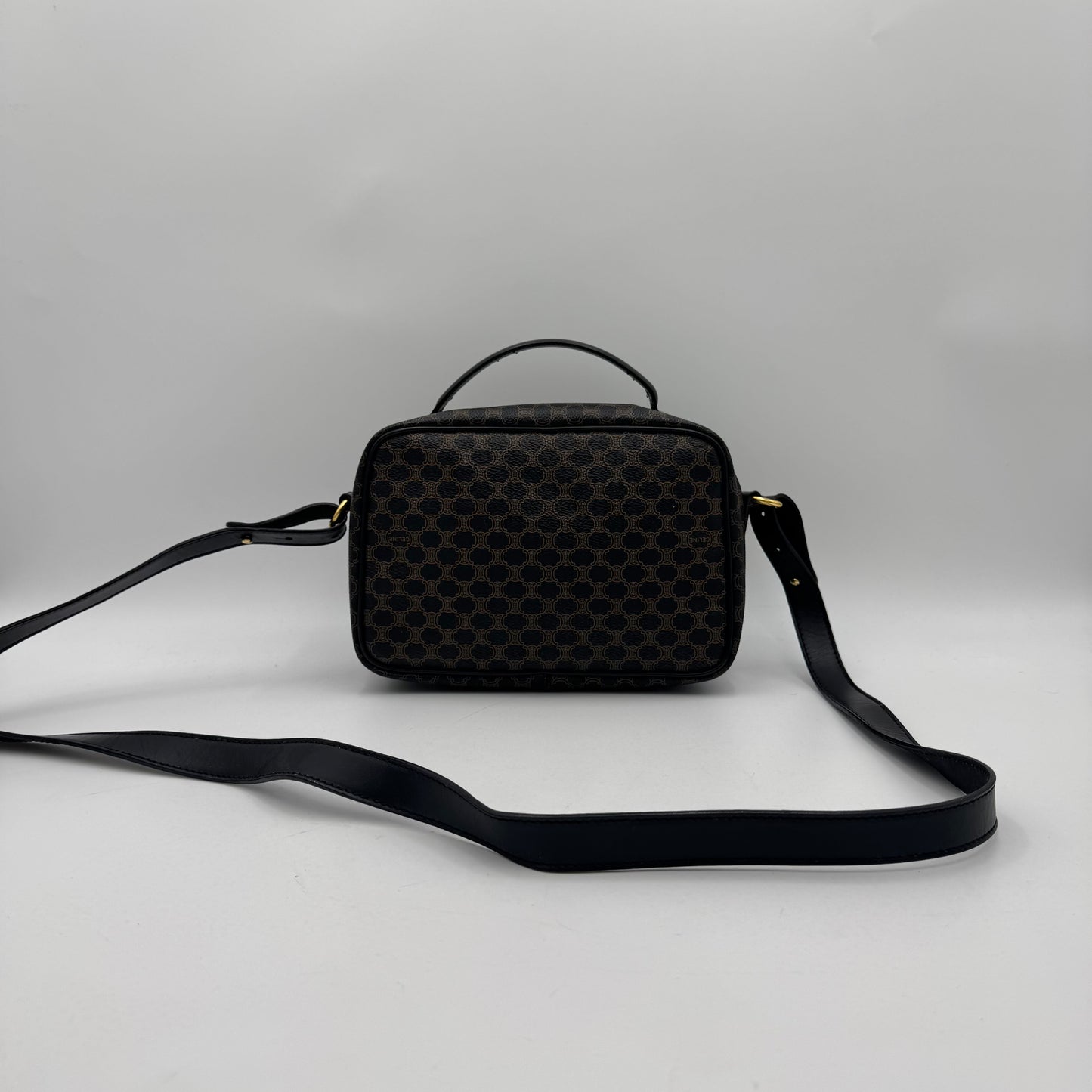 Celine Paris Black Macadam Blason Top Handle Vanity Crossbody