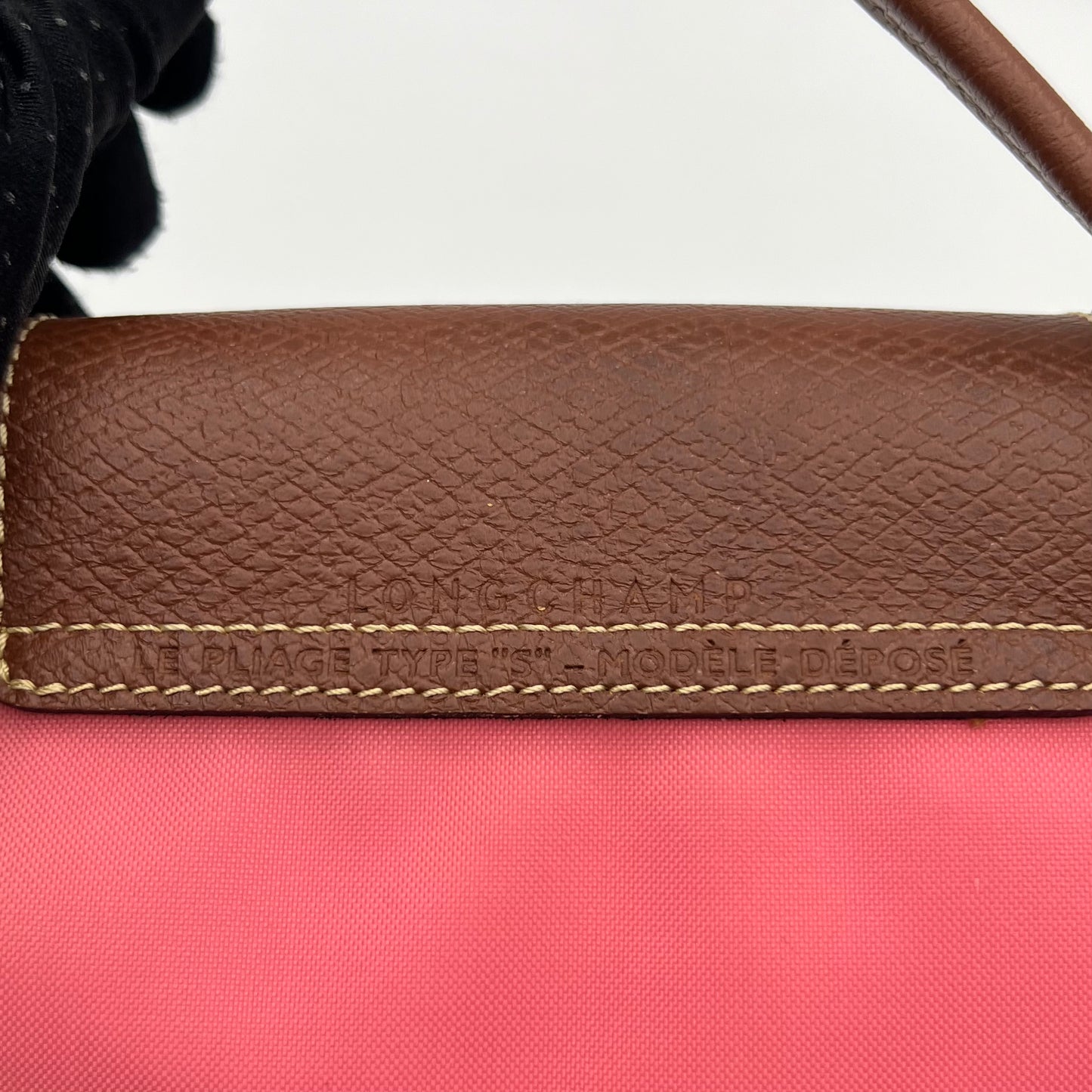 Longchamp Pink Nylon Brown Leather Short Handle Le Pliage Tote