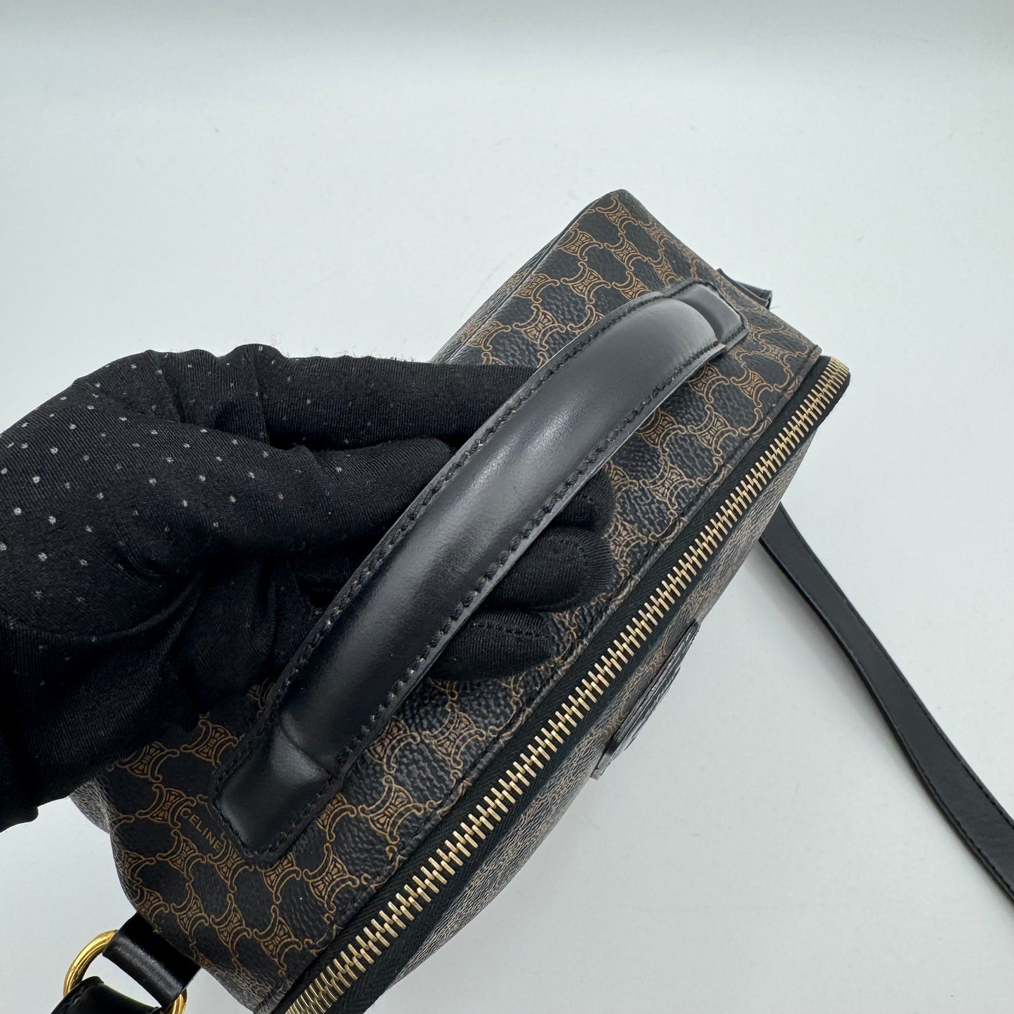 Celine Paris Black Macadam Blason Top Handle Vanity Crossbody
