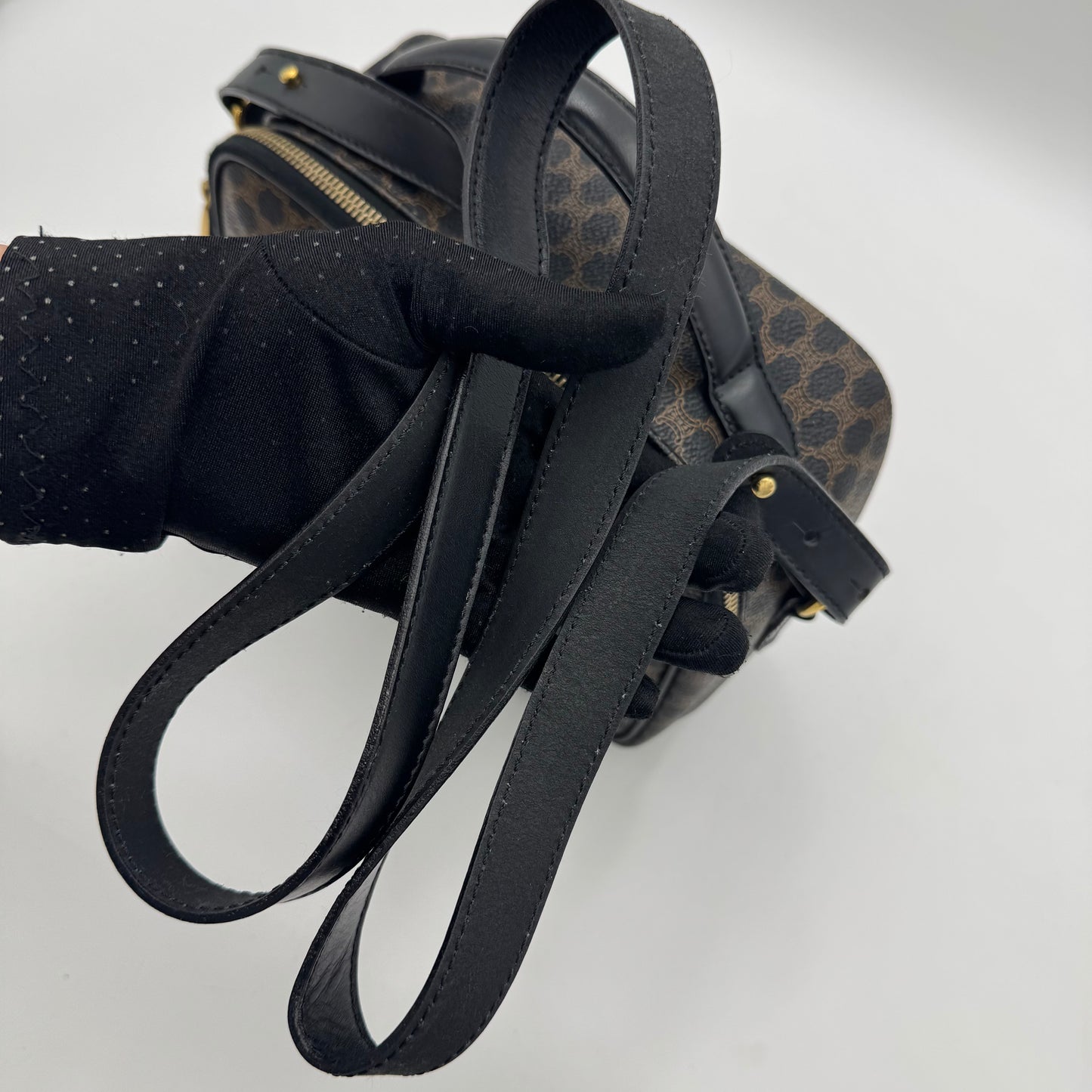 Celine Paris Black Macadam Blason Top Handle Vanity Crossbody