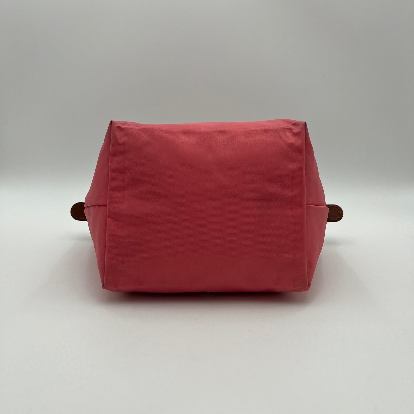 Longchamp Pink Nylon Brown Leather Short Handle Le Pliage Tote