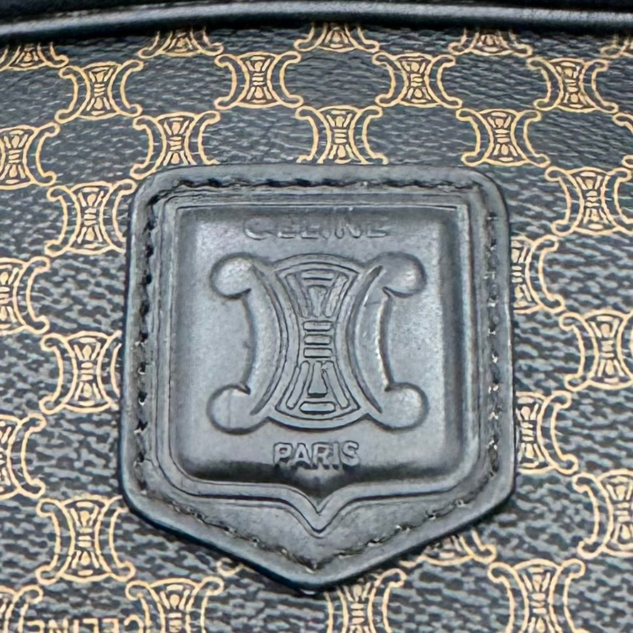 Celine Paris Black Macadam Blason Top Handle Vanity Crossbody