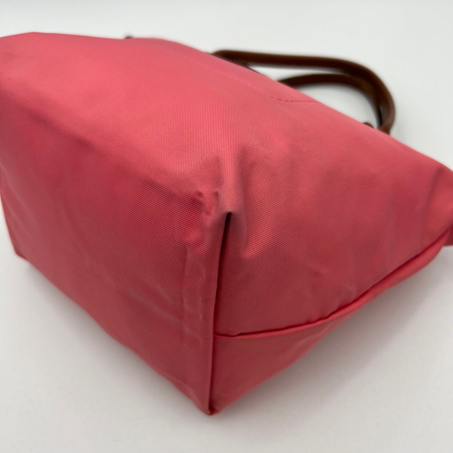 Longchamp Pink Nylon Brown Leather Short Handle Le Pliage Tote
