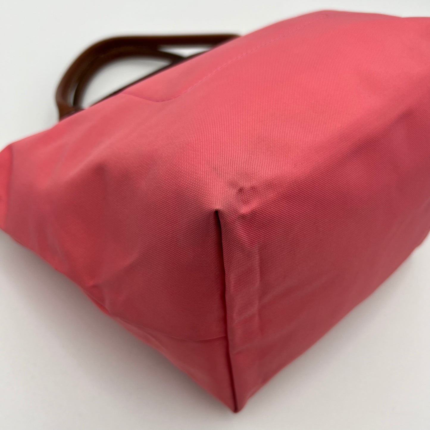 Longchamp Pink Nylon Brown Leather Short Handle Le Pliage Tote