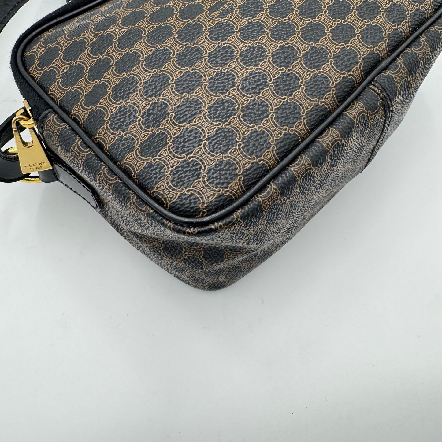 Celine Paris Black Macadam Blason Top Handle Vanity Crossbody