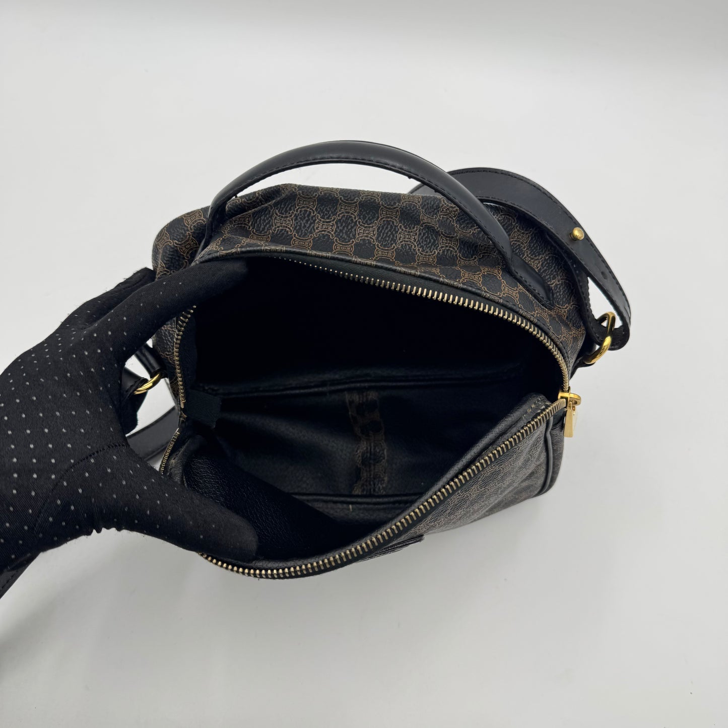 Celine Paris Black Macadam Blason Top Handle Vanity Crossbody