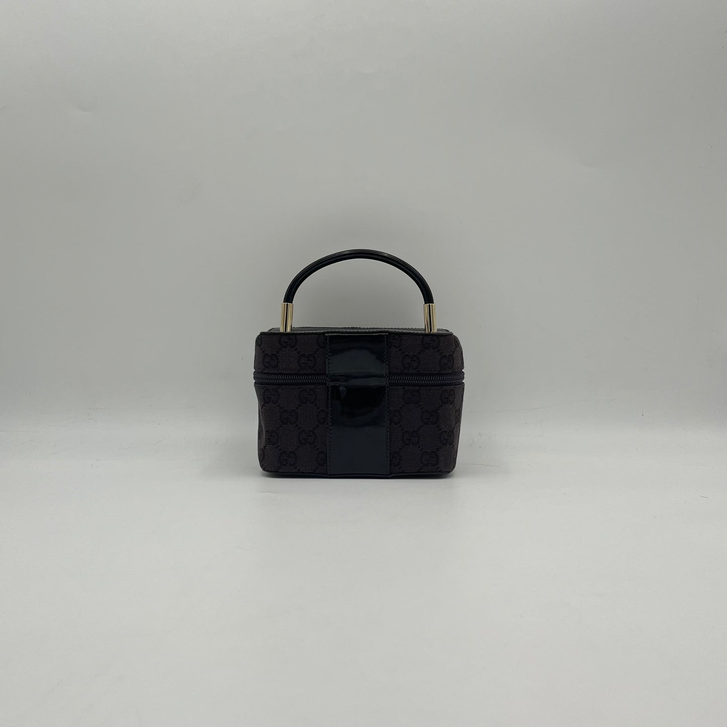 Gucci Monogram Canvas Patent Leather Mini Vanity Handbag