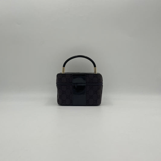 Gucci Monogram Canvas Patent Leather Mini Vanity Handbag