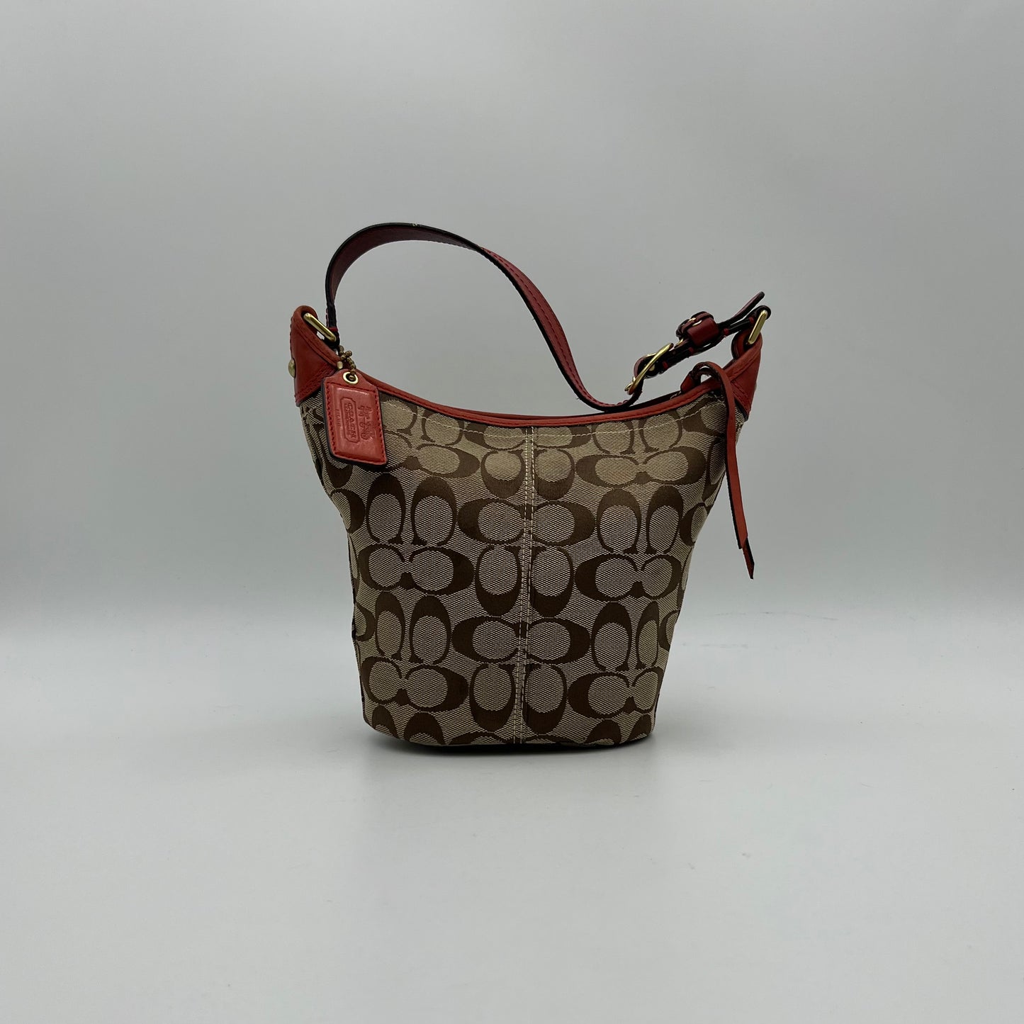 Coach Signature Canvas Orange Leather Hobo Shoulder Bag