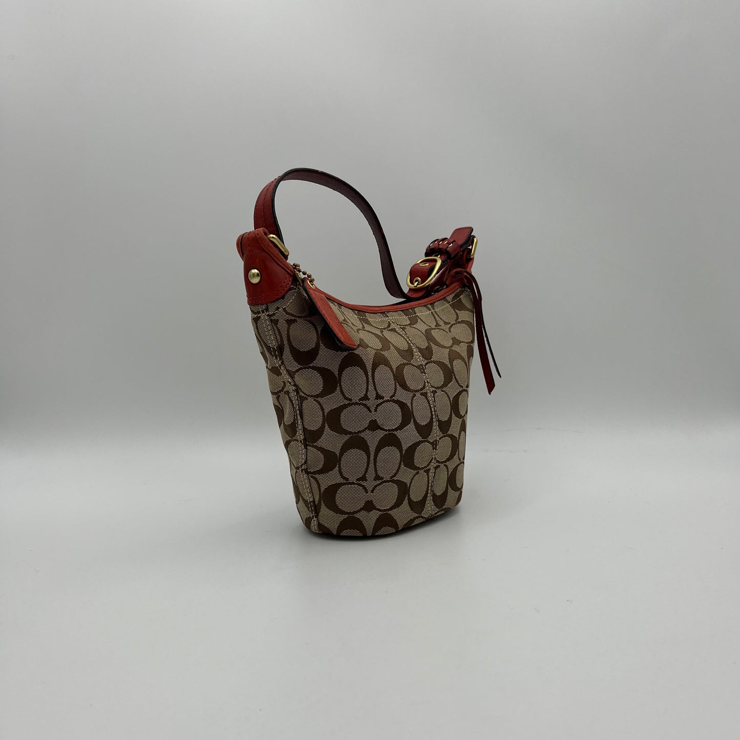 Coach Signature Canvas Orange Leather Hobo Shoulder Bag
