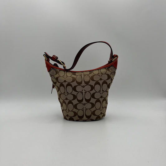 Coach Signature Canvas Orange Leather Hobo Shoulder Bag