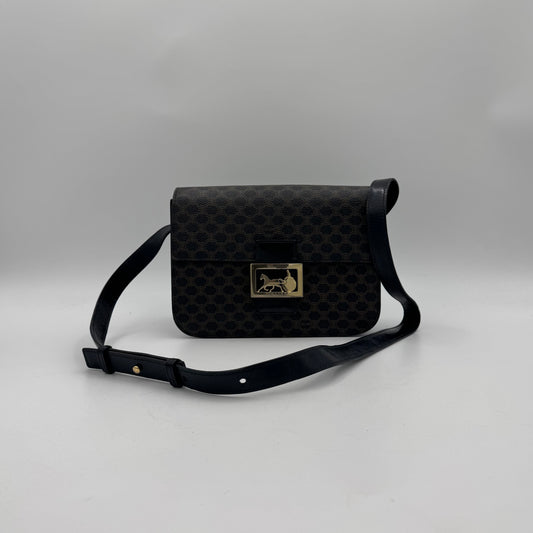 Celine Paris Black Macadam Horse Carriage Box Crossbody