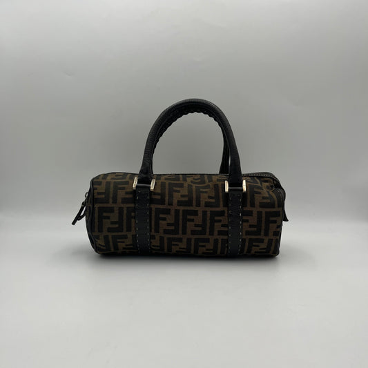 Fendi Tobacco Zucca Canvas Wildtstitch Barrel Handbag