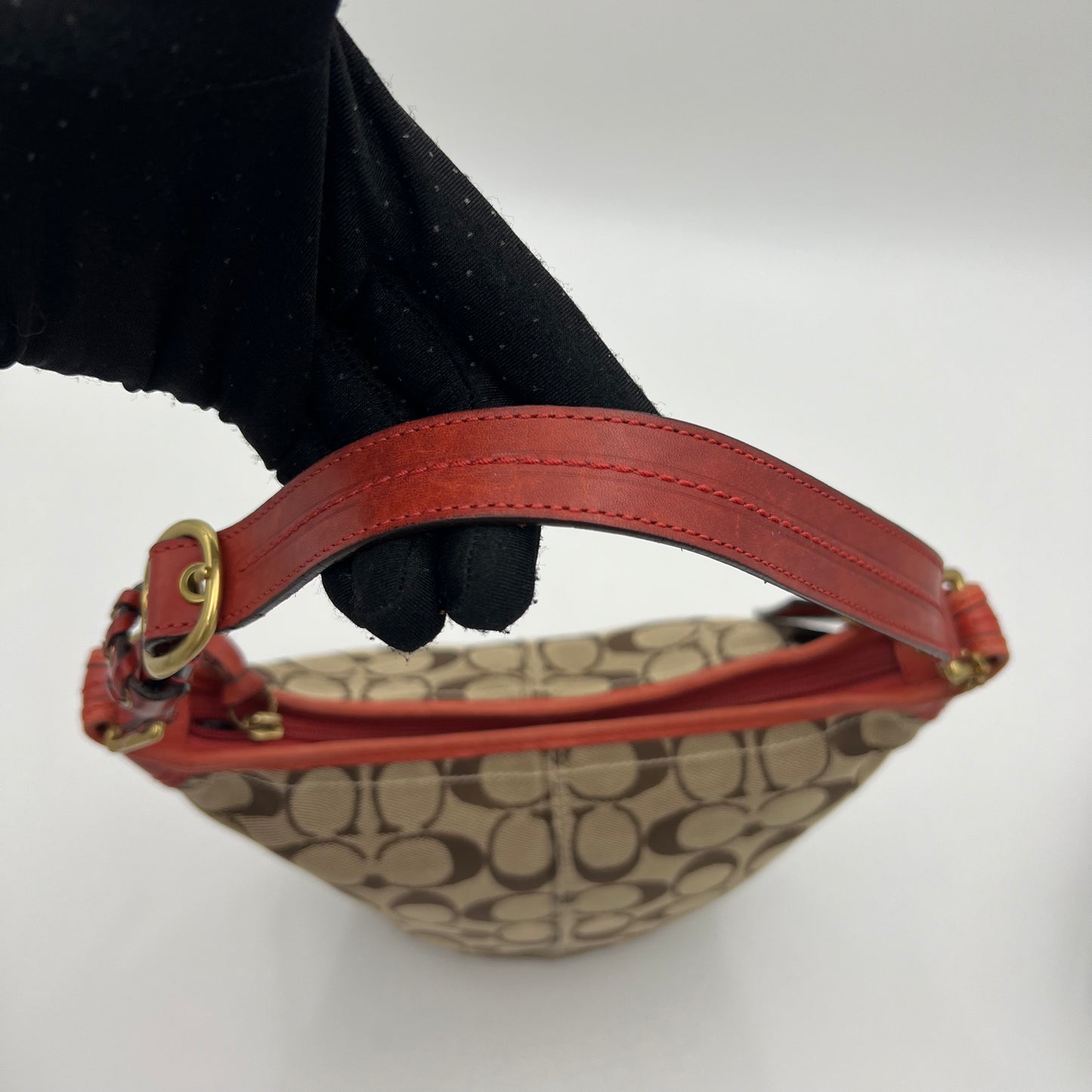 Coach Signature Canvas Orange Leather Hobo Shoulder Bag