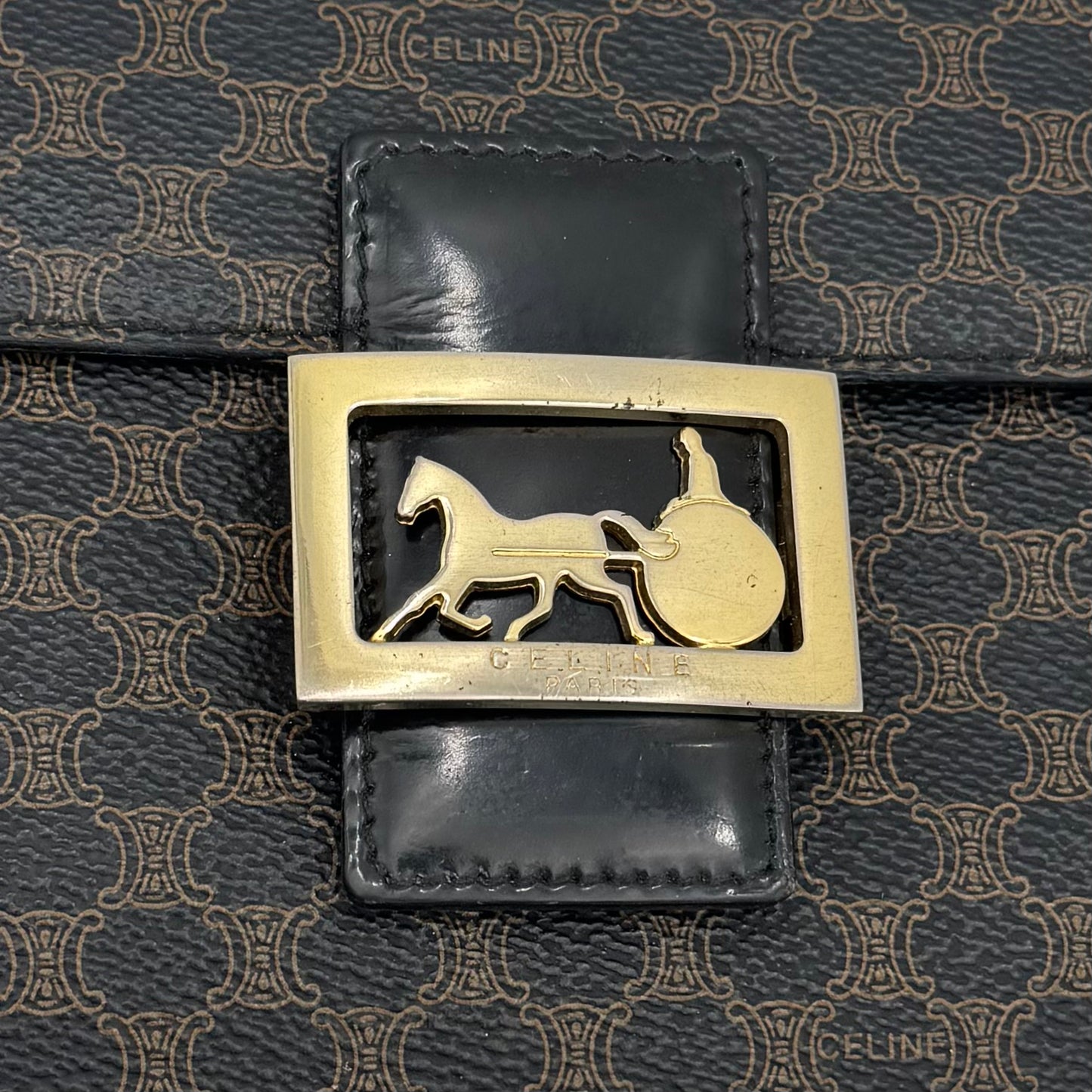 Celine Paris Black Macadam Horse Carriage Box Crossbody