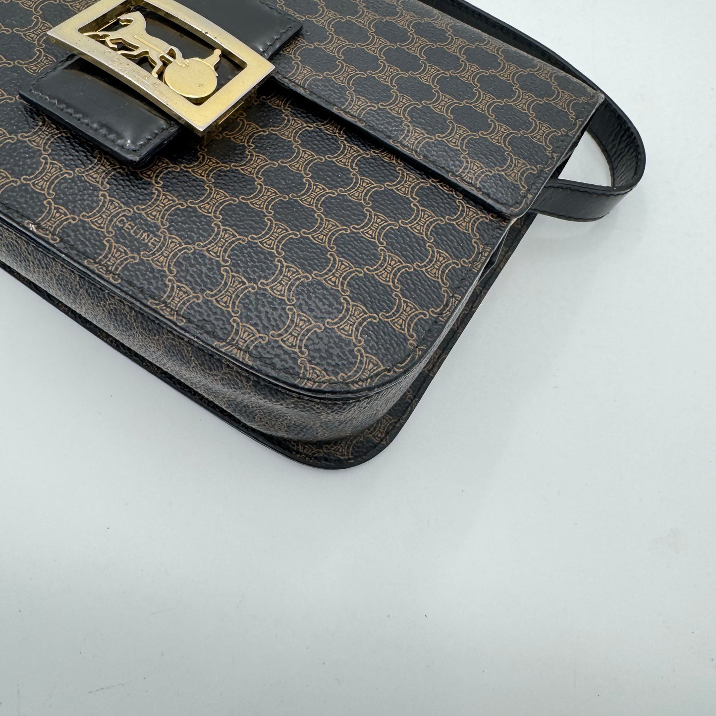 Celine Paris Black Macadam Horse Carriage Box Crossbody