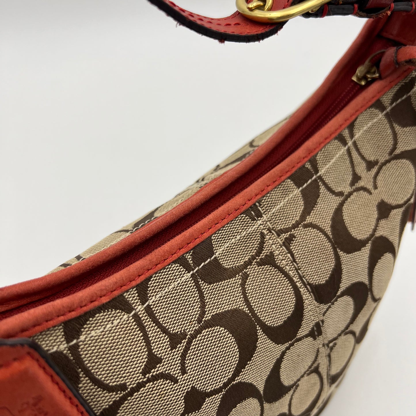 Coach Signature Canvas Orange Leather Hobo Shoulder Bag