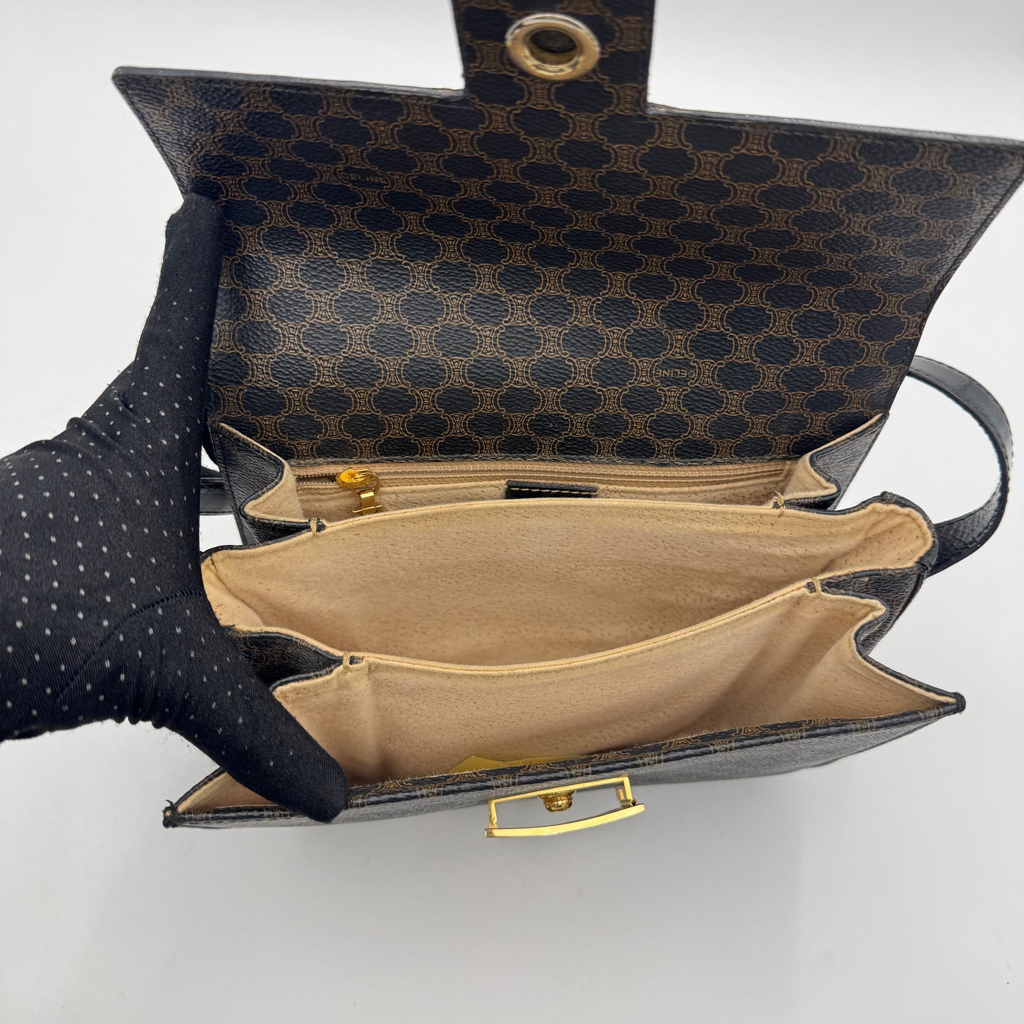 Celine Paris Black Macadam Horse Carriage Box Crossbody