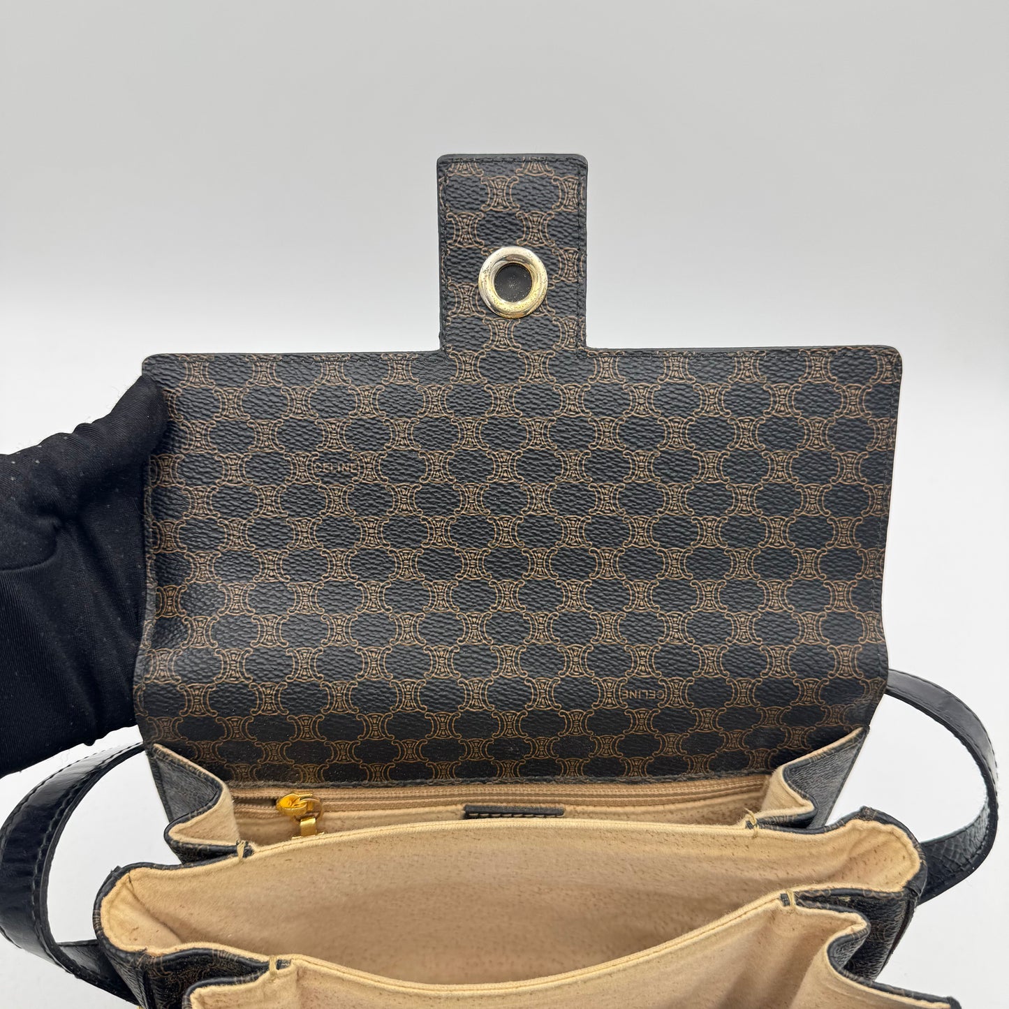 Celine Paris Black Macadam Horse Carriage Box Crossbody