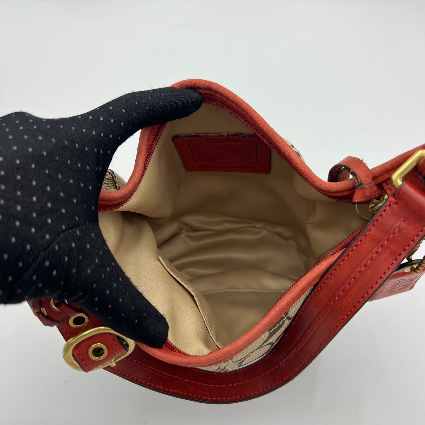 Coach Signature Canvas Orange Leather Hobo Shoulder Bag