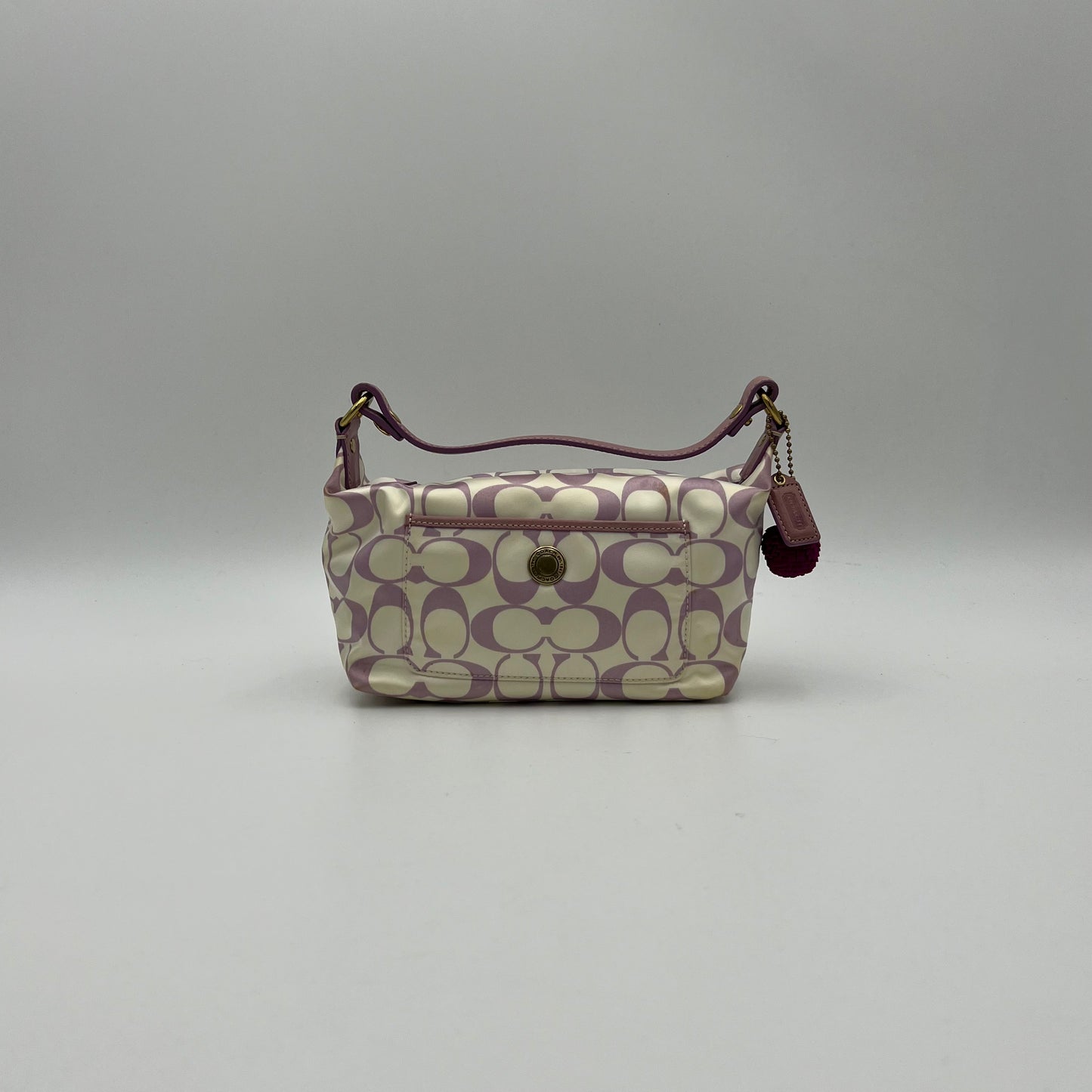 Coach Purple and White Signature Satin Pochette Handbag