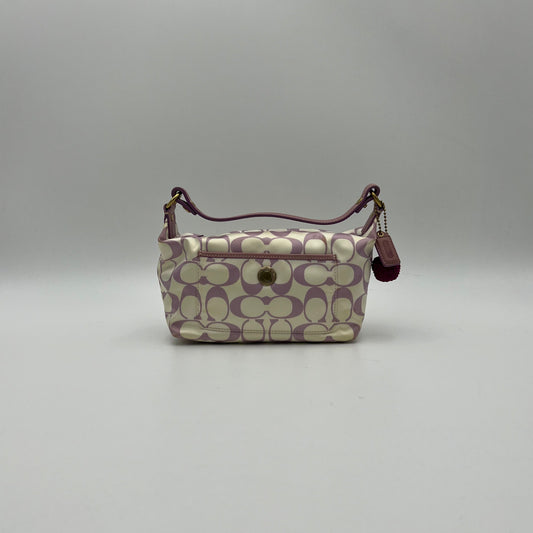 Coach Purple and White Signature Satin Pochette Handbag