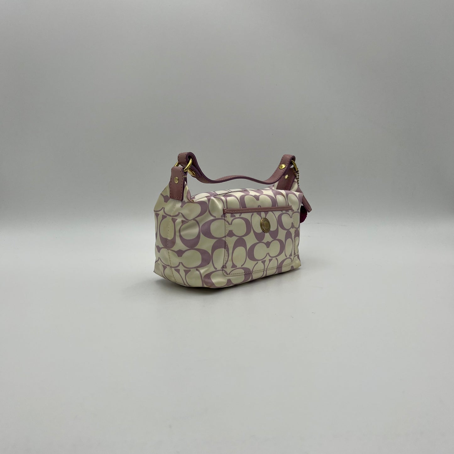 Coach Purple and White Signature Satin Pochette Handbag