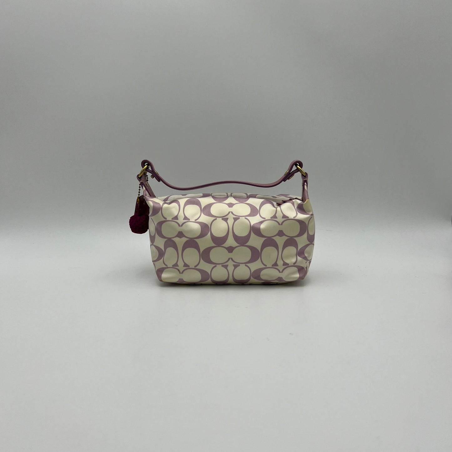 Coach Purple and White Signature Satin Pochette Handbag