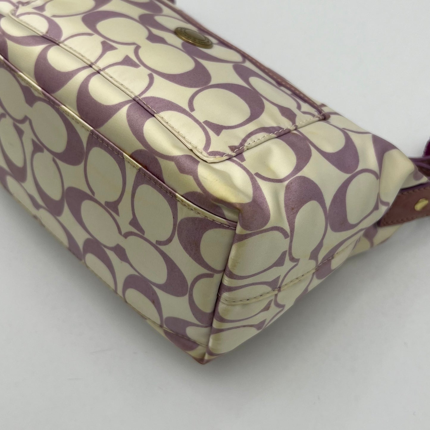 Coach Purple and White Signature Satin Pochette Handbag