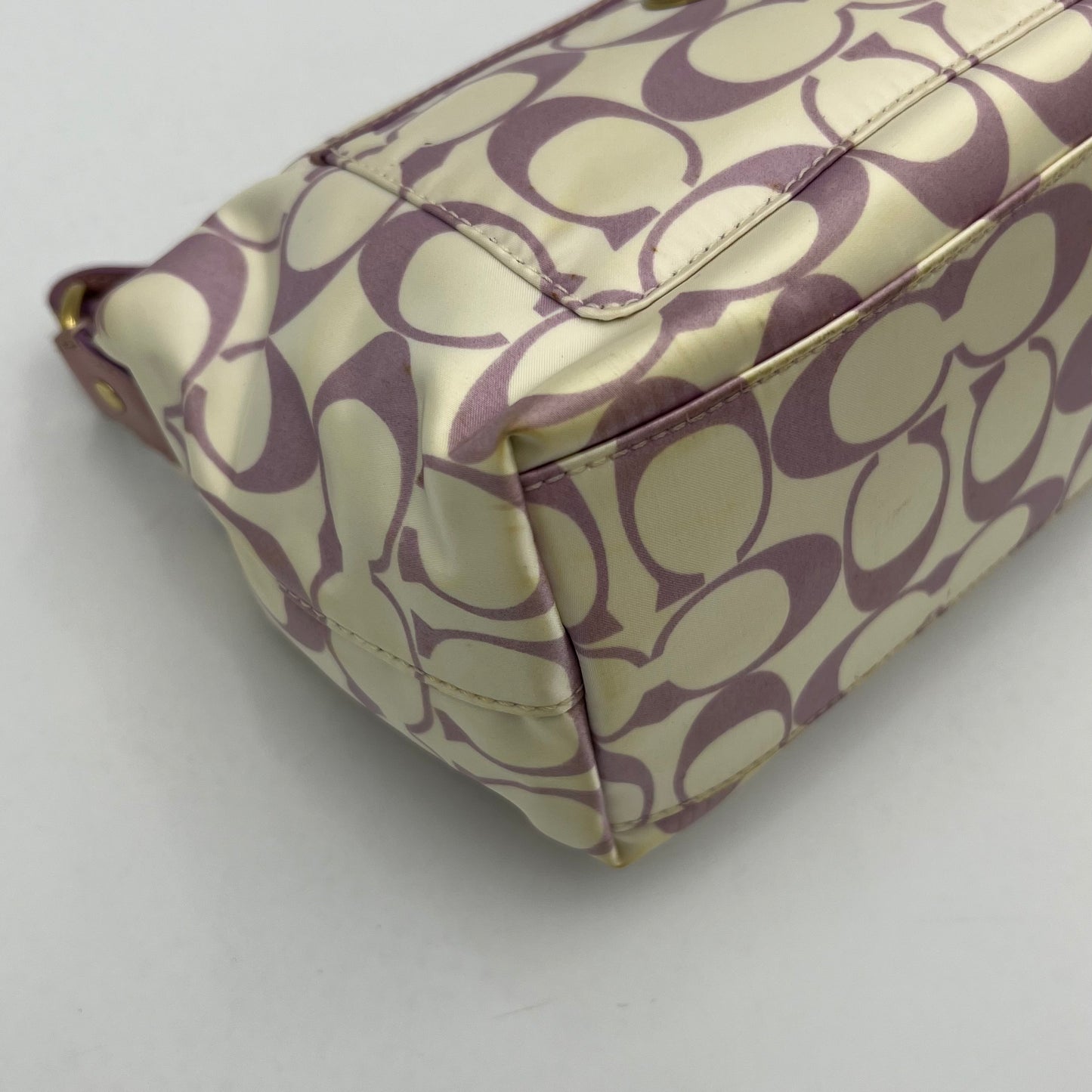 Coach Purple and White Signature Satin Pochette Handbag