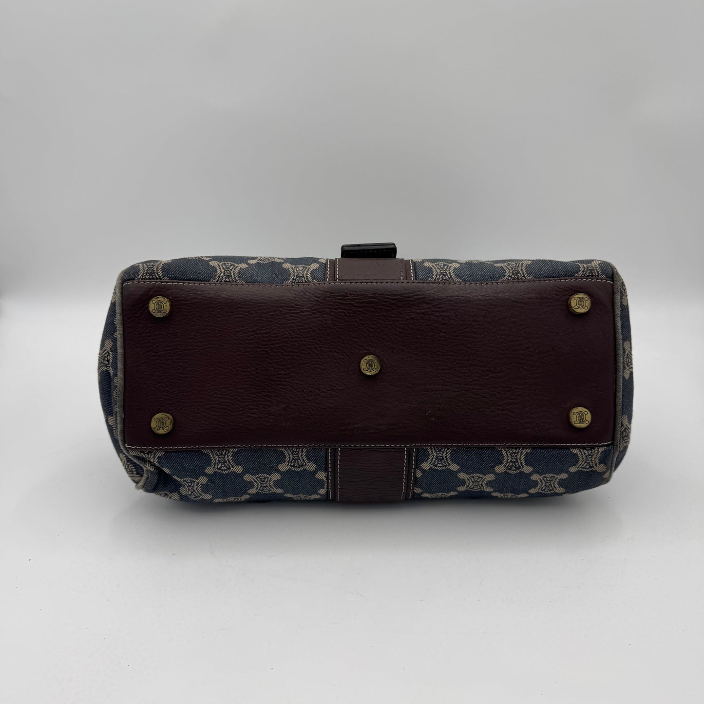 Celine Paris Denim Macadam and Brown Leather Frame Shoulder Bag