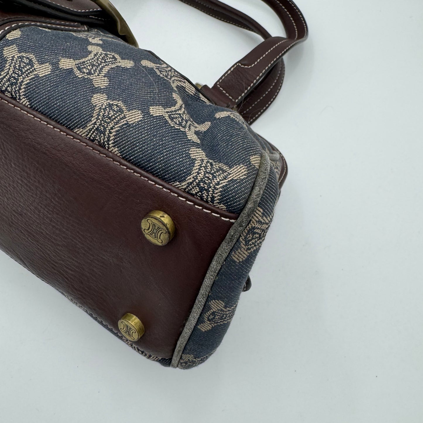 Celine Paris Denim Macadam and Brown Leather Frame Shoulder Bag