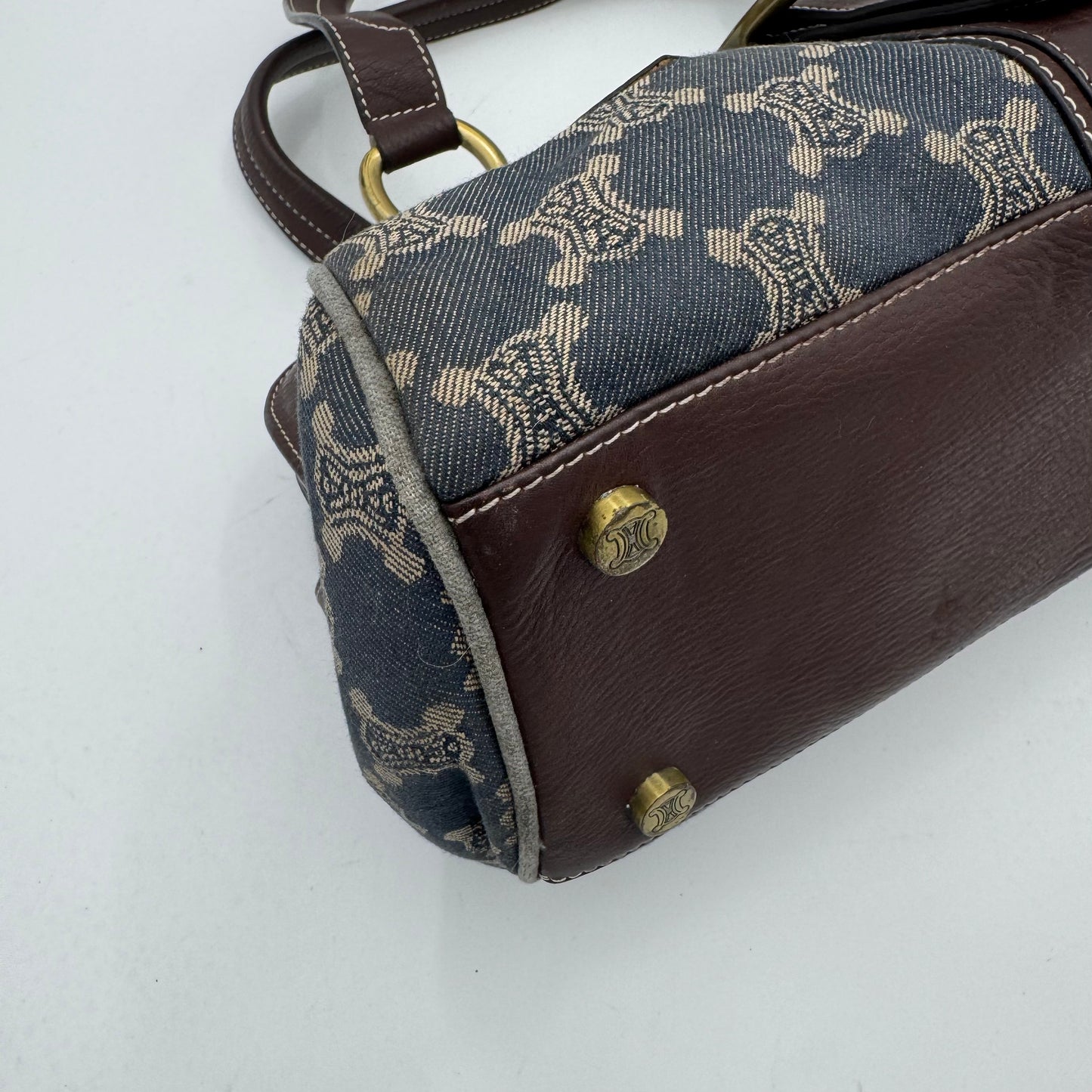 Celine Paris Denim Macadam and Brown Leather Frame Shoulder Bag