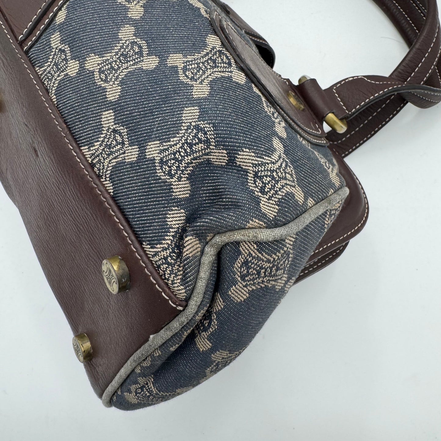 Celine Paris Denim Macadam and Brown Leather Frame Shoulder Bag
