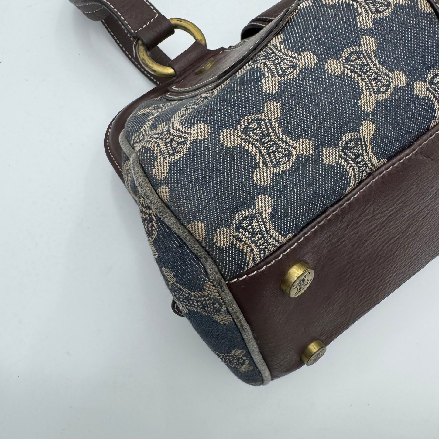 Celine Paris Denim Macadam and Brown Leather Frame Shoulder Bag